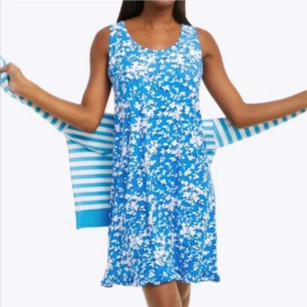 Draper James Blue Floral Ruffle Soft Jersey Tank Dress Sz S/M